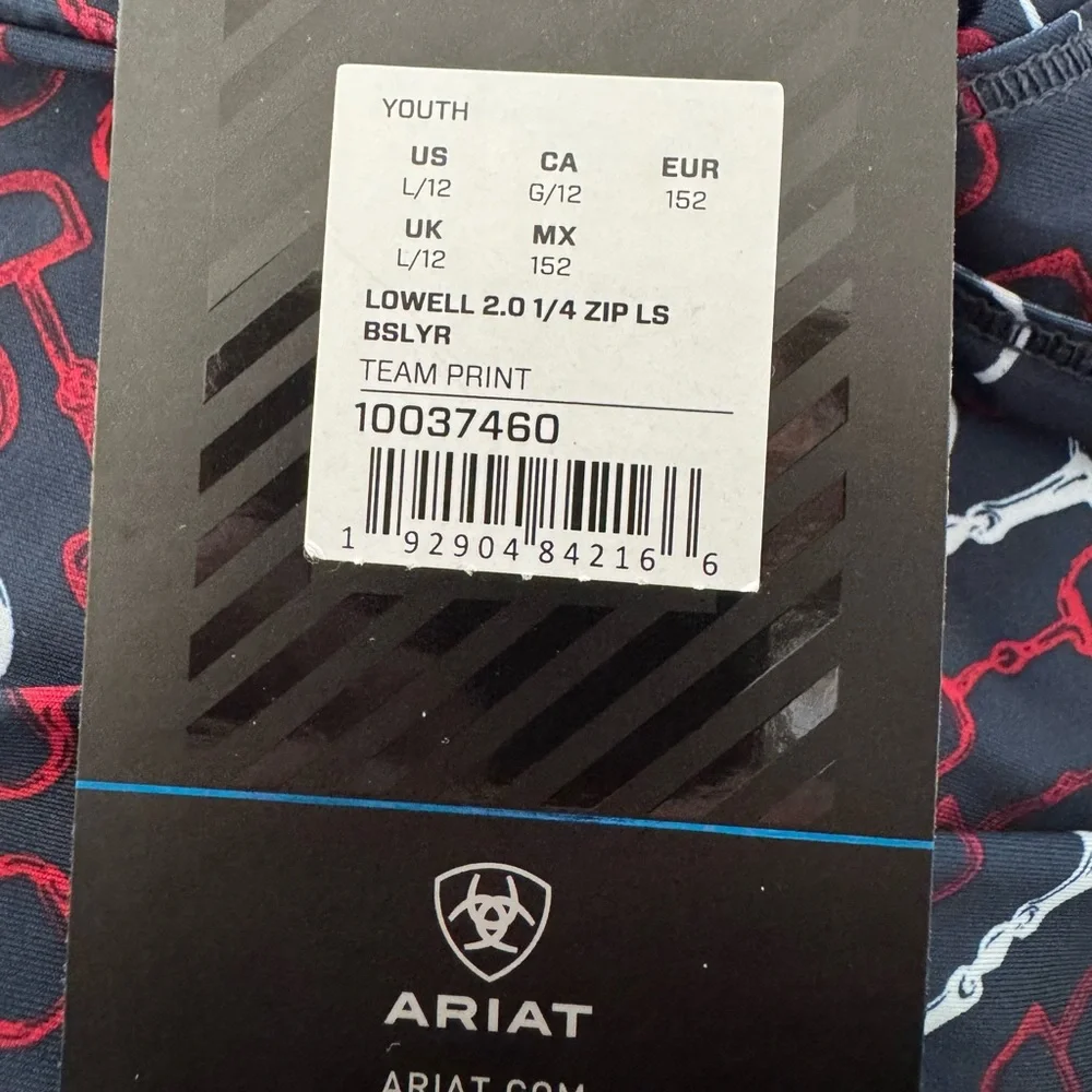 New Ariat AriatTek Cold Series Youth L 12 Lowell Team Print 2.0 Baselayer Shirt